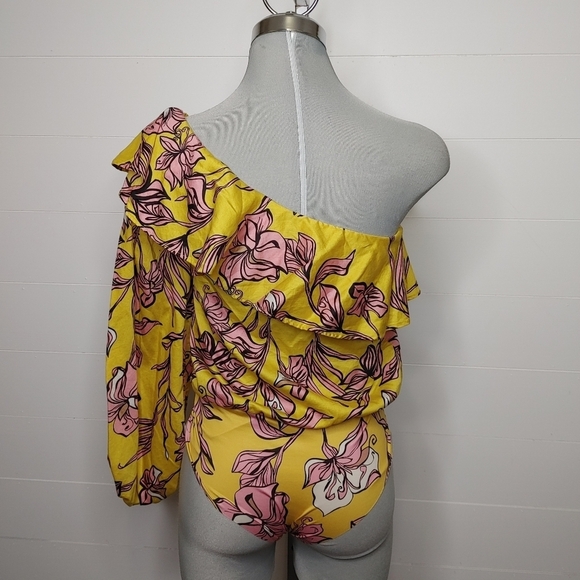ZARA floral ruffle one shoulder bodysuit S - Picture 6 of 16